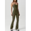 imageQINSEN Flare Jumpsuits for Women Spaghetti Straps Scoop Neck Bodycon Full Length Casual Unitard PlaysuitArmy Green