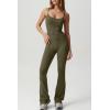 imageQINSEN Flare Jumpsuits for Women Spaghetti Straps Scoop Neck Bodycon Full Length Casual Unitard PlaysuitArmy Green