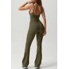 imageQINSEN Flare Jumpsuits for Women Spaghetti Straps Scoop Neck Bodycon Full Length Casual Unitard PlaysuitArmy Green