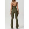 imageQINSEN Flare Jumpsuits for Women Spaghetti Straps Scoop Neck Bodycon Full Length Casual Unitard PlaysuitArmy Green
