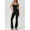imageQINSEN Flare Jumpsuits for Women Spaghetti Straps Scoop Neck Bodycon Full Length Casual Unitard PlaysuitBlack