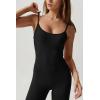 imageQINSEN Flare Jumpsuits for Women Spaghetti Straps Scoop Neck Bodycon Full Length Casual Unitard PlaysuitBlack