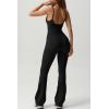 imageQINSEN Flare Jumpsuits for Women Spaghetti Straps Scoop Neck Bodycon Full Length Casual Unitard PlaysuitBlack