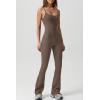 imageQINSEN Flare Jumpsuits for Women Spaghetti Straps Scoop Neck Bodycon Full Length Casual Unitard PlaysuitBrindle