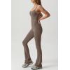 imageQINSEN Flare Jumpsuits for Women Spaghetti Straps Scoop Neck Bodycon Full Length Casual Unitard PlaysuitBrindle