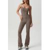 imageQINSEN Flare Jumpsuits for Women Spaghetti Straps Scoop Neck Bodycon Full Length Casual Unitard PlaysuitBrindle