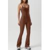 imageQINSEN Flare Jumpsuits for Women Spaghetti Straps Scoop Neck Bodycon Full Length Casual Unitard PlaysuitBrown