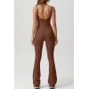 imageQINSEN Flare Jumpsuits for Women Spaghetti Straps Scoop Neck Bodycon Full Length Casual Unitard PlaysuitBrown