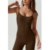 imageQINSEN Flare Jumpsuits for Women Spaghetti Straps Scoop Neck Bodycon Full Length Casual Unitard PlaysuitChocolate Brown