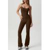 imageQINSEN Flare Jumpsuits for Women Spaghetti Straps Scoop Neck Bodycon Full Length Casual Unitard PlaysuitChocolate Brown