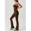 imageQINSEN Flare Jumpsuits for Women Spaghetti Straps Scoop Neck Bodycon Full Length Casual Unitard PlaysuitChocolate Brown