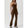 imageQINSEN Flare Jumpsuits for Women Spaghetti Straps Scoop Neck Bodycon Full Length Casual Unitard PlaysuitChocolate Brown