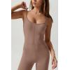imageQINSEN Flare Jumpsuits for Women Spaghetti Straps Scoop Neck Bodycon Full Length Casual Unitard PlaysuitCococa Cream