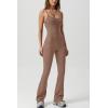 imageQINSEN Flare Jumpsuits for Women Spaghetti Straps Scoop Neck Bodycon Full Length Casual Unitard PlaysuitCococa Cream
