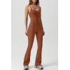 imageQINSEN Flare Jumpsuits for Women Spaghetti Straps Scoop Neck Bodycon Full Length Casual Unitard PlaysuitCoffee