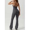 imageQINSEN Flare Jumpsuits for Women Spaghetti Straps Scoop Neck Bodycon Full Length Casual Unitard PlaysuitDark Grey