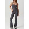 imageQINSEN Flare Jumpsuits for Women Spaghetti Straps Scoop Neck Bodycon Full Length Casual Unitard PlaysuitDark Grey