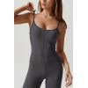 imageQINSEN Flare Jumpsuits for Women Spaghetti Straps Scoop Neck Bodycon Full Length Casual Unitard PlaysuitDark Grey