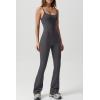 imageQINSEN Flare Jumpsuits for Women Spaghetti Straps Scoop Neck Bodycon Full Length Casual Unitard PlaysuitDark Grey