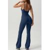 imageQINSEN Flare Jumpsuits for Women Spaghetti Straps Scoop Neck Bodycon Full Length Casual Unitard PlaysuitNavy Blue