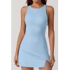 imageQINSEN Womens Crewneck Criss Cross Open Back Tennis Dress Sleeveless Built in Shorts Golf Athletic Dresses with PocketsAiry Blue