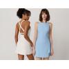 imageQINSEN Womens Crewneck Criss Cross Open Back Tennis Dress Sleeveless Built in Shorts Golf Athletic Dresses with PocketsAiry Blue