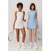 imageQINSEN Womens Crewneck Criss Cross Open Back Tennis Dress Sleeveless Built in Shorts Golf Athletic Dresses with PocketsAiry Blue