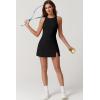 imageQINSEN Womens Crewneck Criss Cross Open Back Tennis Dress Sleeveless Built in Shorts Golf Athletic Dresses with PocketsBlack