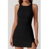 imageQINSEN Womens Crewneck Criss Cross Open Back Tennis Dress Sleeveless Built in Shorts Golf Athletic Dresses with PocketsBlack
