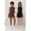 imageQINSEN Womens Crewneck Criss Cross Open Back Tennis Dress Sleeveless Built in Shorts Golf Athletic Dresses with PocketsBlack