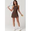 imageQINSEN Womens Crewneck Criss Cross Open Back Tennis Dress Sleeveless Built in Shorts Golf Athletic Dresses with PocketsChestnut