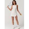 imageQINSEN Womens Crewneck Criss Cross Open Back Tennis Dress Sleeveless Built in Shorts Golf Athletic Dresses with PocketsOffwhite