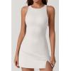 imageQINSEN Womens Crewneck Criss Cross Open Back Tennis Dress Sleeveless Built in Shorts Golf Athletic Dresses with PocketsOffwhite