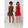 imageQINSEN Womens Crewneck Criss Cross Open Back Tennis Dress Sleeveless Built in Shorts Golf Athletic Dresses with PocketsRed