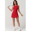 imageQINSEN Womens Crewneck Criss Cross Open Back Tennis Dress Sleeveless Built in Shorts Golf Athletic Dresses with PocketsRed