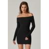 imageQINSEN Womens Off The Shoulder Ribbed Knit Sweater Dress Folded Neck Long Sleeve Mini Dress 2024 Trendy Fall OutfitsBlack