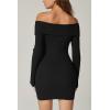 imageQINSEN Womens Off The Shoulder Ribbed Knit Sweater Dress Folded Neck Long Sleeve Mini Dress 2024 Trendy Fall OutfitsBlack