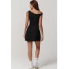 imageQINSEN Womens One Shoulder Sleeveless Tennis Dress Built in Shorts Golf Athletic Dress with PocketsBlack