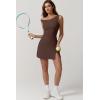 imageQINSEN Womens One Shoulder Sleeveless Tennis Dress Built in Shorts Golf Athletic Dress with PocketsChestnut