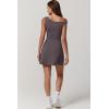 imageQINSEN Womens One Shoulder Sleeveless Tennis Dress Built in Shorts Golf Athletic Dress with PocketsDark Grey