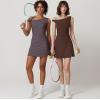 imageQINSEN Womens One Shoulder Sleeveless Tennis Dress Built in Shorts Golf Athletic Dress with PocketsDark Grey