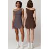 imageQINSEN Womens One Shoulder Sleeveless Tennis Dress Built in Shorts Golf Athletic Dress with PocketsDark Grey