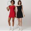 imageQINSEN Womens One Shoulder Sleeveless Tennis Dress Built in Shorts Golf Athletic Dress with PocketsRed