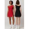 imageQINSEN Womens One Shoulder Sleeveless Tennis Dress Built in Shorts Golf Athletic Dress with PocketsRed