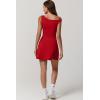 imageQINSEN Womens One Shoulder Sleeveless Tennis Dress Built in Shorts Golf Athletic Dress with PocketsRed