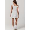 imageQINSEN Womens One Shoulder Sleeveless Tennis Dress Built in Shorts Golf Athletic Dress with PocketsWhite