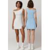 imageQINSEN Womens One Shoulder Sleeveless Tennis Dress Built in Shorts Golf Athletic Dress with PocketsWhite