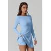 imageQINSEN Womens Open Back Tennis Dress Long Sleeve Built in Shorts Golf Athletic Dress with PocketsAiry Blue