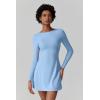 imageQINSEN Womens Open Back Tennis Dress Long Sleeve Built in Shorts Golf Athletic Dress with PocketsAiry Blue