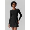 imageQINSEN Womens Open Back Tennis Dress Long Sleeve Built in Shorts Golf Athletic Dress with PocketsBlack